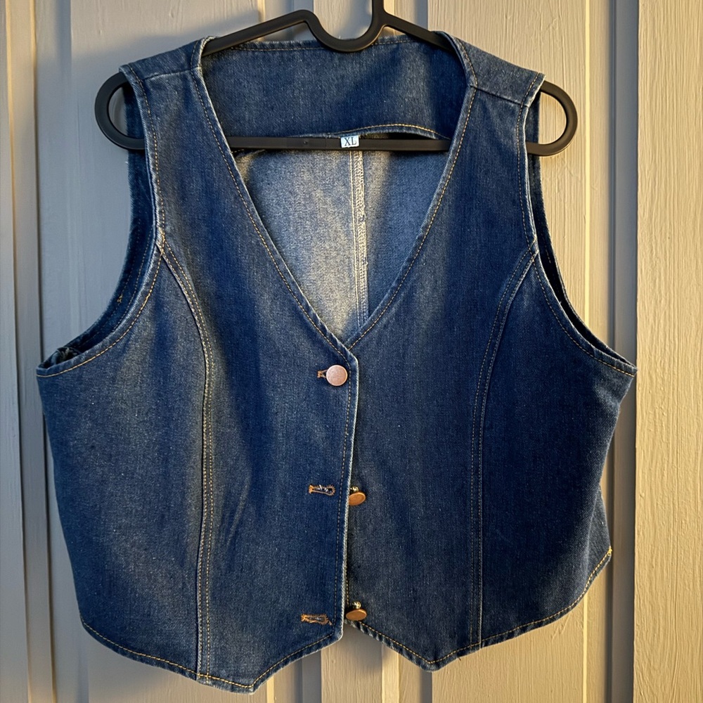 Blue Denim Vest with Button Closure